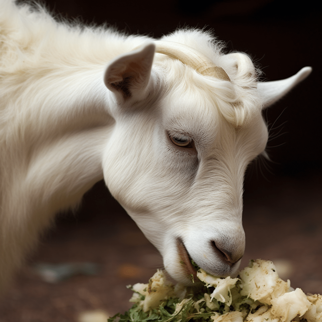 Goats enjoying cauliflower feast