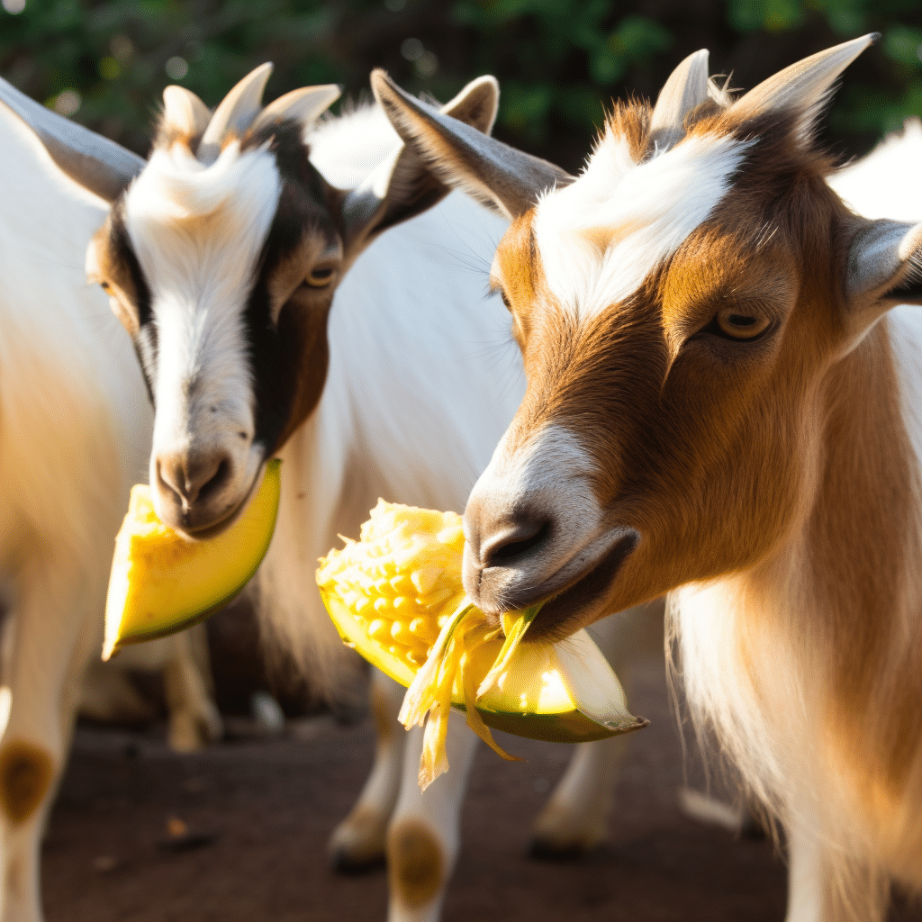 Goats enjoying pineapple treat