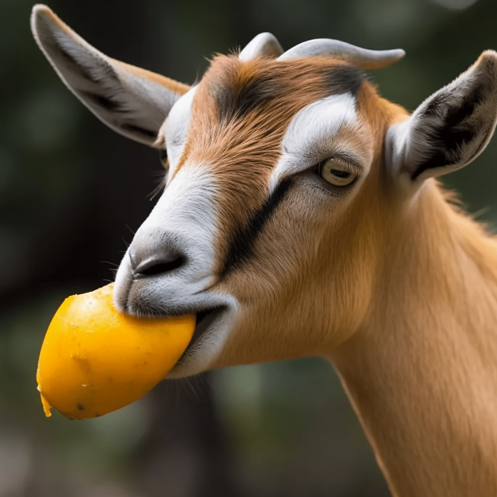 Goats eating mangoes and crepe myrtle