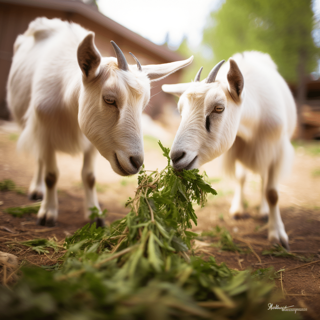 Goats grazing on asparagus.