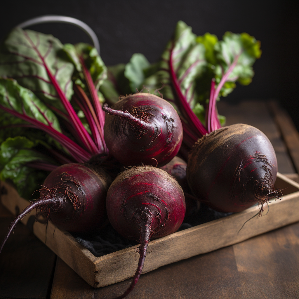 Fresh and Vibrant Beets with Leaf on Table